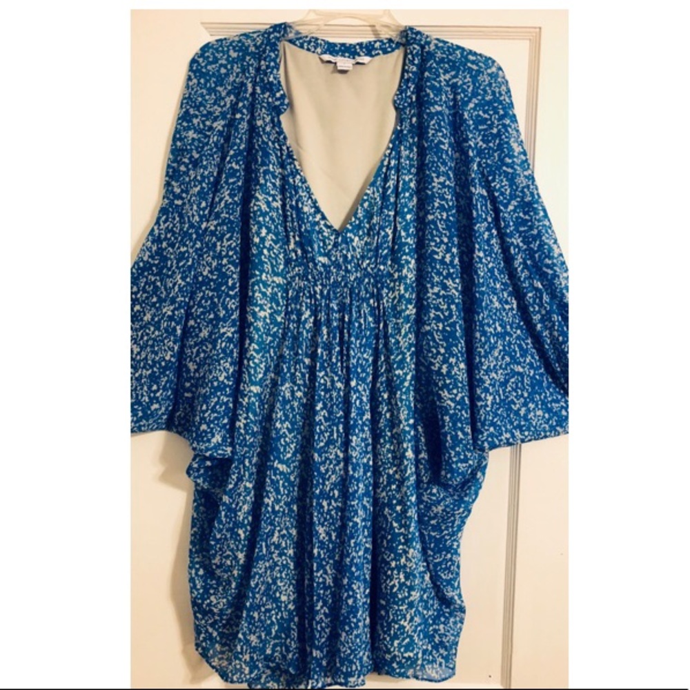 DVF Fleurette Silk Blue Dress - Picture 4 of 8
